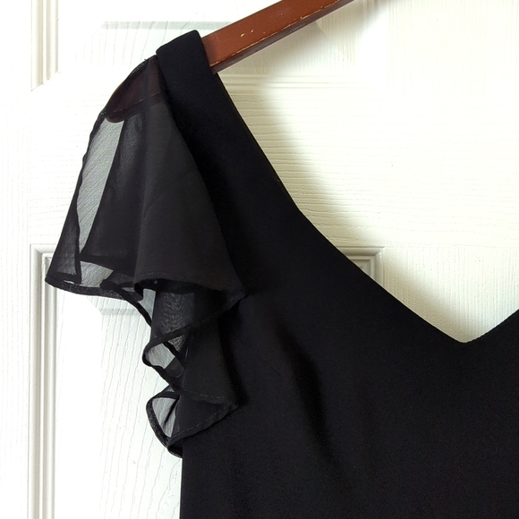 S.L. Fashions 90's Vintage Flutter Sleeve V-neck Midi Sheath Dress Black 10 - Picture 4 of 12